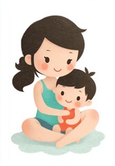 A colorful illustration depicting a happy mother and daughter embracing