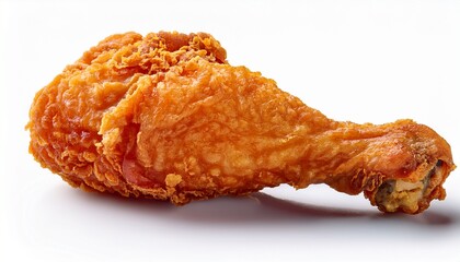 crispy golden fried chicken leg with seasoned crust on white background
