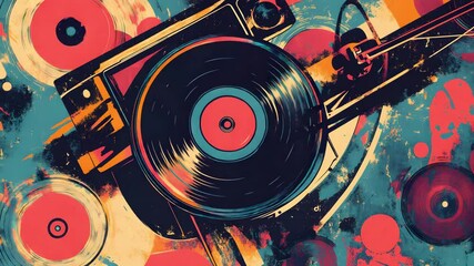 Vibrant Vintage Vinyl Record Player Abstract Art Design Music Background - Powered by Adobe