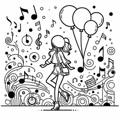 Fun and Whimsical Music-Themed Illustration with Balloons