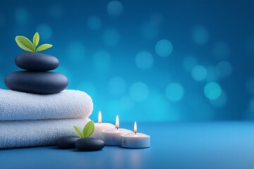 Against a blue background, a spa still life has been arranged with a chrysanthemum