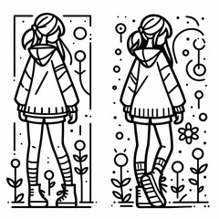 Stylish Line Art of a Girl in Nature-Inspired Design