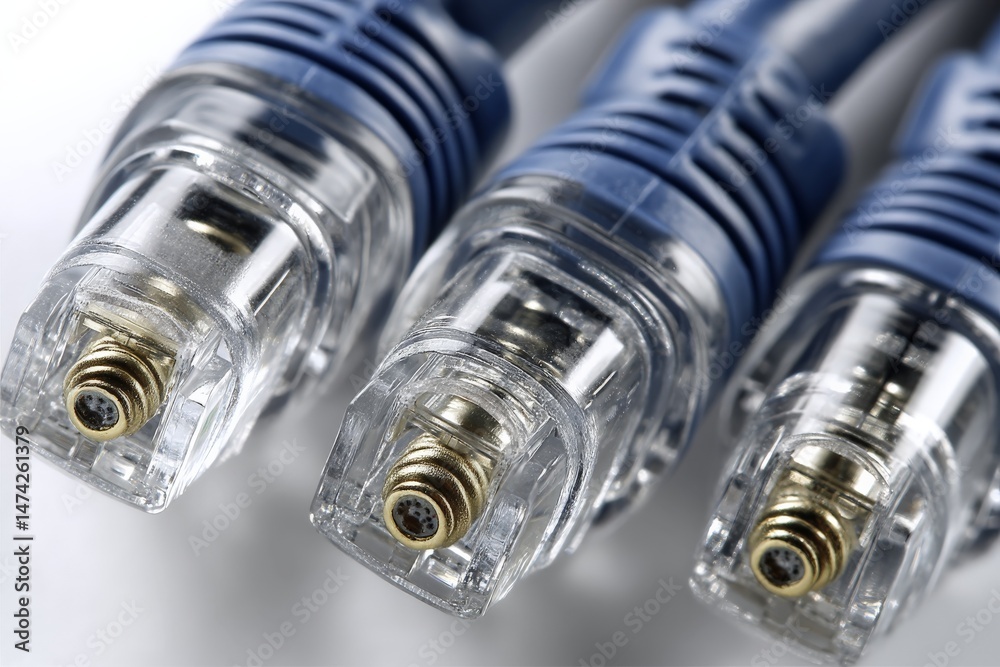 Aufkleber close-up view of multiple electronic connectors lined up on a clean surface, highlighting their desi