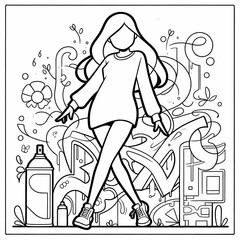 Stylish Girl in Graffiti Art Coloring Page