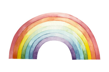 Fototapeta premium Watercolor hand drawn rainbow magical clipart isolated on background, cartoon transparent png illustration. Baby shower greeting cards or childish birthday invitation. Pony for girls nursery wall art