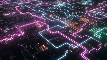 Abstract technology with a dark and moody blue neon wallpaper background theme
