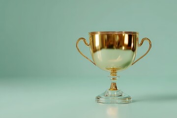 Isolated golden trophy on a mint-green background.
