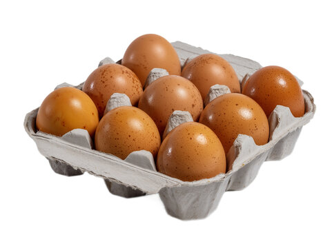 Eggs in a Carton: A close-up shot of a carton filled with fresh, brown eggs, showcasing the simplicity and natural freshness of a staple ingredient. - Powered by Adobe