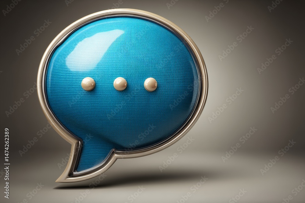 Poster colorful speech bubble icon in bright blue on a neutral background depicting communication and inter