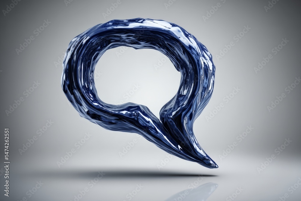 Aufkleber abstract blue sculpture shaped like a speech bubble displayed in a minimalistic studio environment