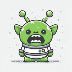 A cartoon alien, martian, or extraterrestrial character is depicted in a modern illustration with a frightened face and hand gesture