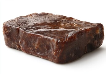 Dark Brown Rectangular Block of Solidified Substance on White Background