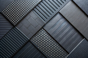 Variety of Black and Silver Patterned Metal Panels Industrial Design and Decoration