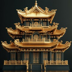 Naklejka premium Intricate golden pagoda structure with exquisite design and detailed ornamentation