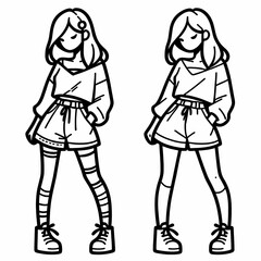 Stylish Cartoon Girls in Casual Outfits