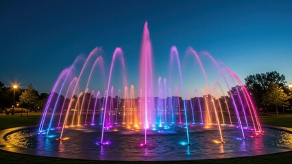 Illuminated fountain at night park waterscape