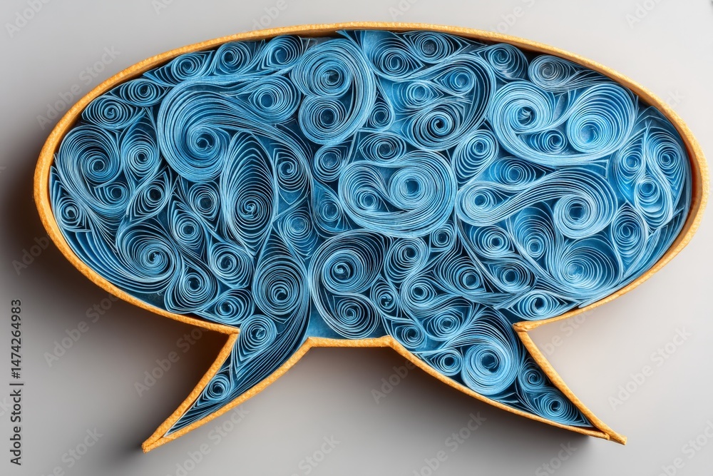 Aufkleber intricate blue quilled paper art arranged in a speech bubble shape showcasing creativity and craftsm