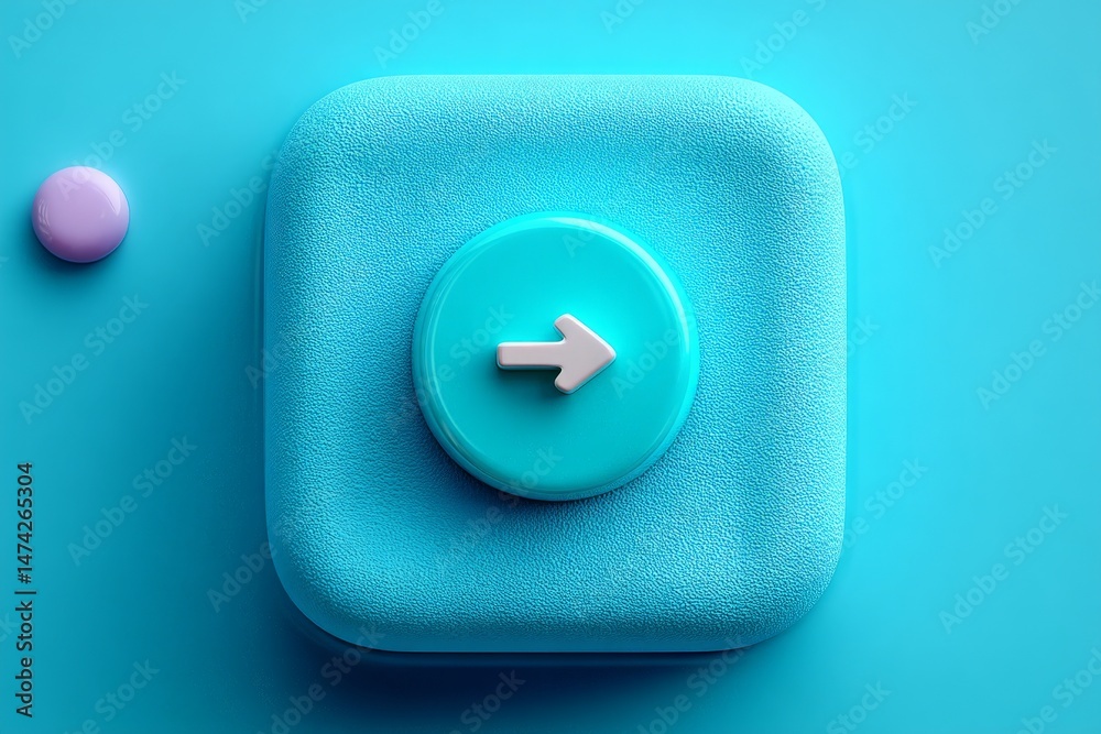 Poster Bright blue button with arrow icon on textured surface showcasing modern design elements in a minimalistic style