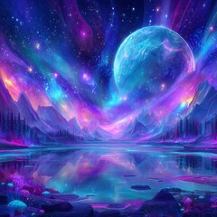Obraz premium Self-discovery awaits in a surreal landscape teeming with glitchy textures, all made possible by Gen AI, on a hypnotic psychedelic trip like no other