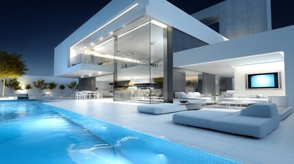 An innovative real estate presentation is delivered, leveraging digital screens to display property information and offer virtual tours