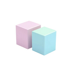 Fototapeta premium Two pastel cubes one pink one light blue on white background simple product display