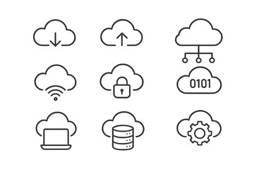 Vector illustration showcasing various types of data storage devices and network systems in a clean, minimalist style