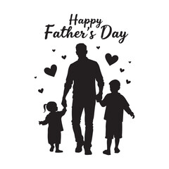 fathers day man and two children are holding balloons and dog. Father with two Kids boy and girl