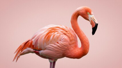 Pink flamingo portrait against a soft pink backdrop