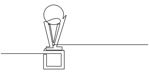 winner trophy cup continuous one line drawing. Trophy cup line art vector illustration. Winner trophy single line icon drawing. Award trophy cup one line vector. Winner trophy symbol. Editable stroke.