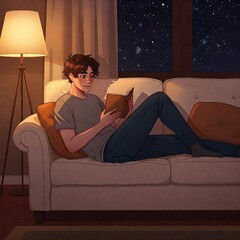 Adolescente leyendo en el sofa