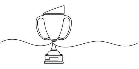 winner trophy cup continuous one line drawing. Trophy cup line art vector illustration. Winner trophy single line icon drawing. Award trophy cup one line vector. Winner trophy symbol. Editable stroke.