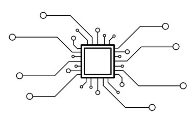 Fototapeta premium Processor with chips, computer board with electronic tracks PNG. Modern technology in the development of artificial intelligence. Technological illustration with a computer processor