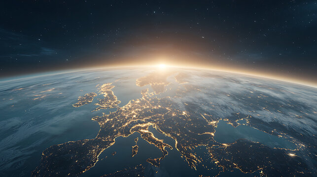 Sunrise over Europe from Space.