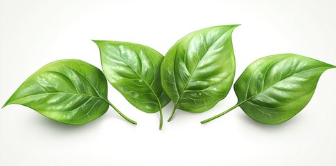 Obraz premium Four Green Leaves on White Background