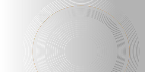 Fototapeta premium White abstract minimalist background with circle lines pattern. Modern shiny gray circle lines pattern. Futuristic technology concept. Suit for cover, poster, banner, brochure, header, 