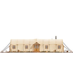 Large Canvas Tent Cabin, Front View Illustration.