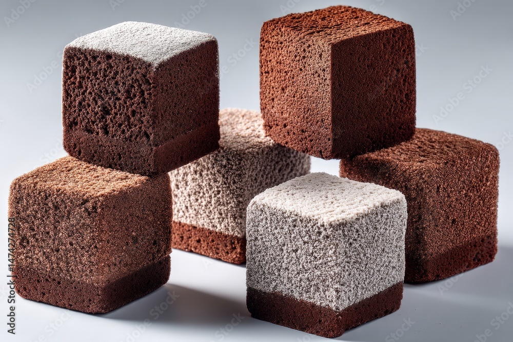 Aufkleber Delicious chocolate and cocoa cubes arranged on a plain background showcasing their textures and colors
