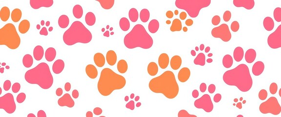 Adorable seamless pattern of cute puppy paw prints on white background, puppy, vector