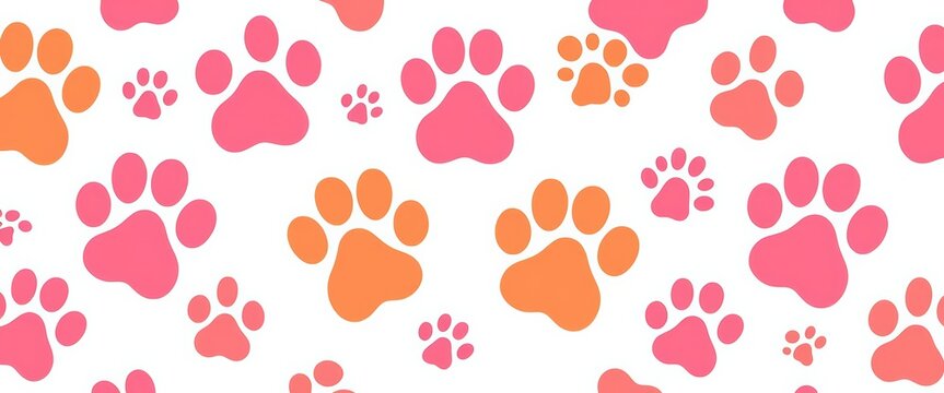 Adorable seamless pattern of cute puppy paw prints on white background, puppy, vector