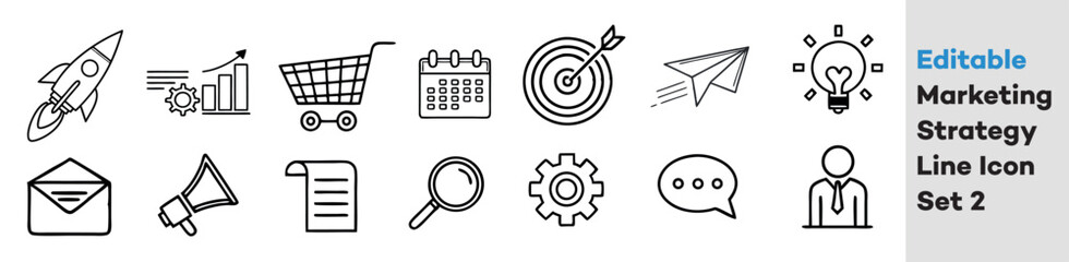 Editable Marketing Strategy Line Icon Set 2
