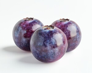 Glittery Purple Blueberries on White Background