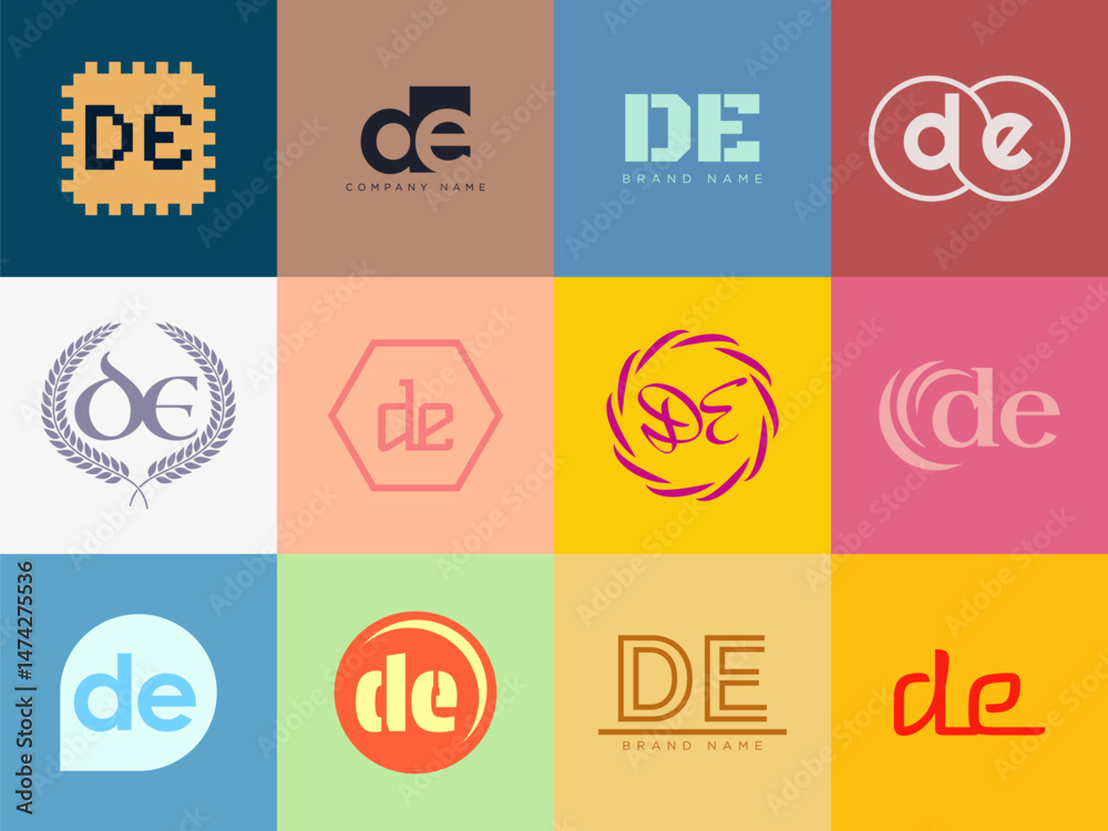 Fototapete de logo company template. letter d and e logotype. set different classic serif lettering and modern 