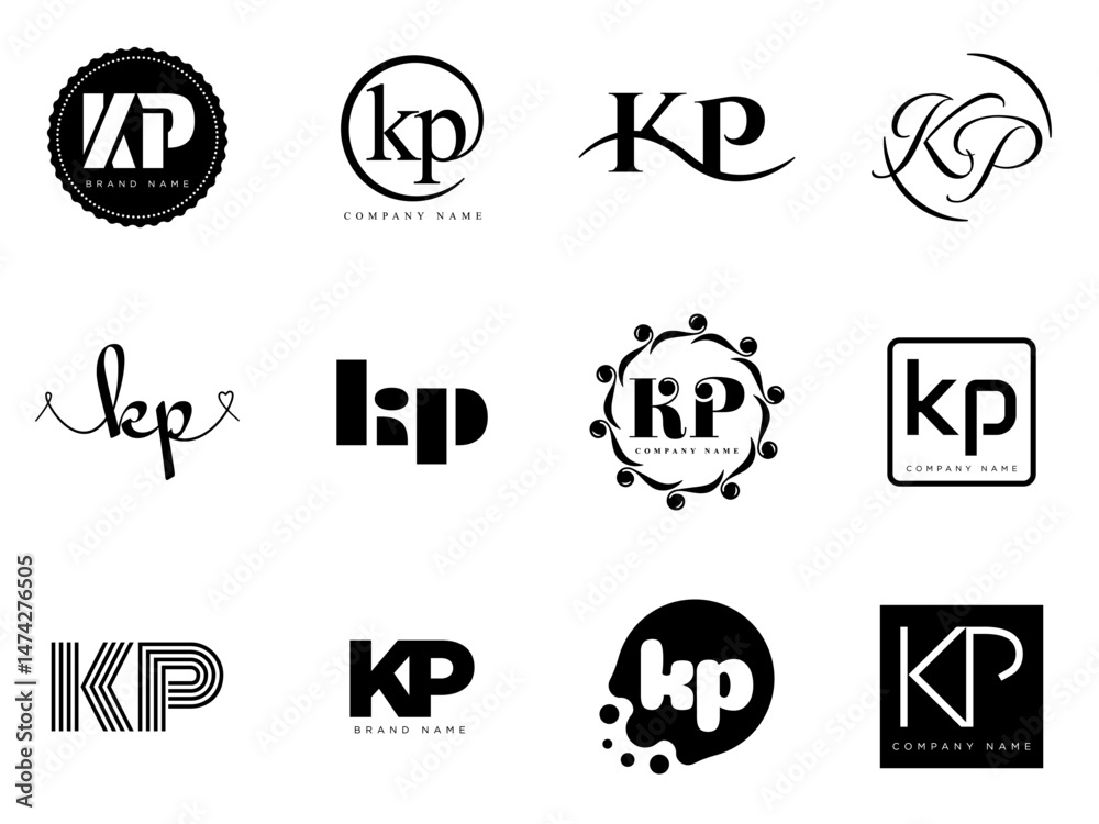 Fototapete kp logo company template. letter k and p logotype. set different classic serif lettering and modern 