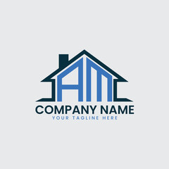Modern Real Estate Logo with House Roof Icon and Custom Letter Monograms