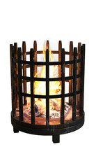A lit fire braizer from a perspective view on an isolated background.