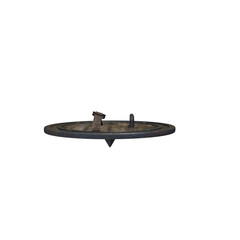Rustic wooden shield from a perspective view on a white background.