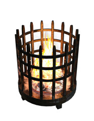 A lit fire braizer from a perspective view on an isolated background.