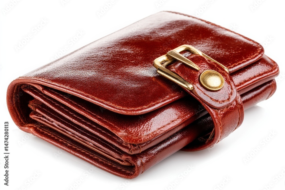 Poster Elegant red leather wallet with a stylish buckle design, perfect for daily use and organizing essentials