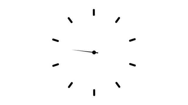 Black clock icon with moving arrows in 12 hour loop. Stopwatch animation. Alpha channel 4k animated