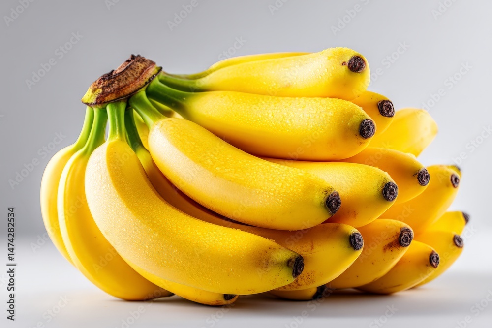 Poster bright yellow bananas arranged in a cluster on a plain background, showcasing their vibrant color an